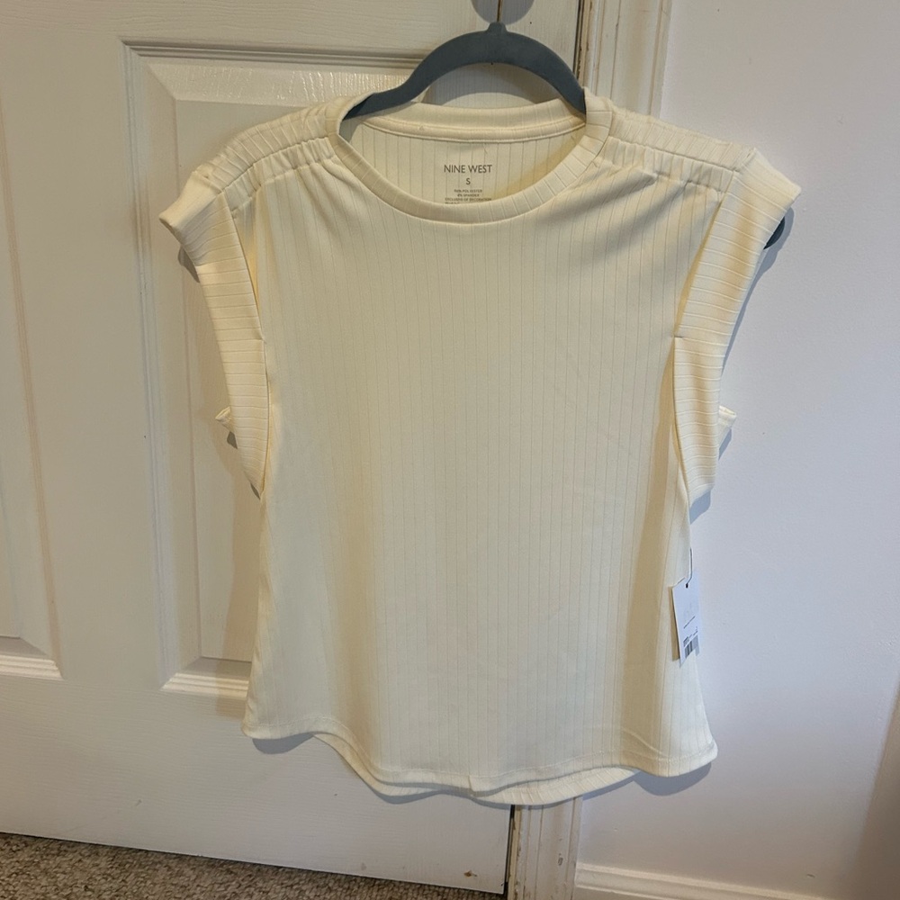 Nine West Cream Ribbed Women's Short Sleeve Top Size Small